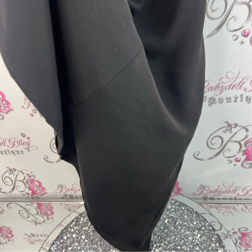 Cleocleo petite dress rhinestone bling cowl neck swoop Black Dress silver detail